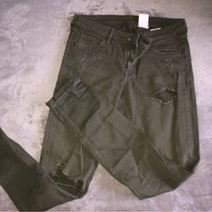 H&M denim green olive skinny/ripped jeans/ pants